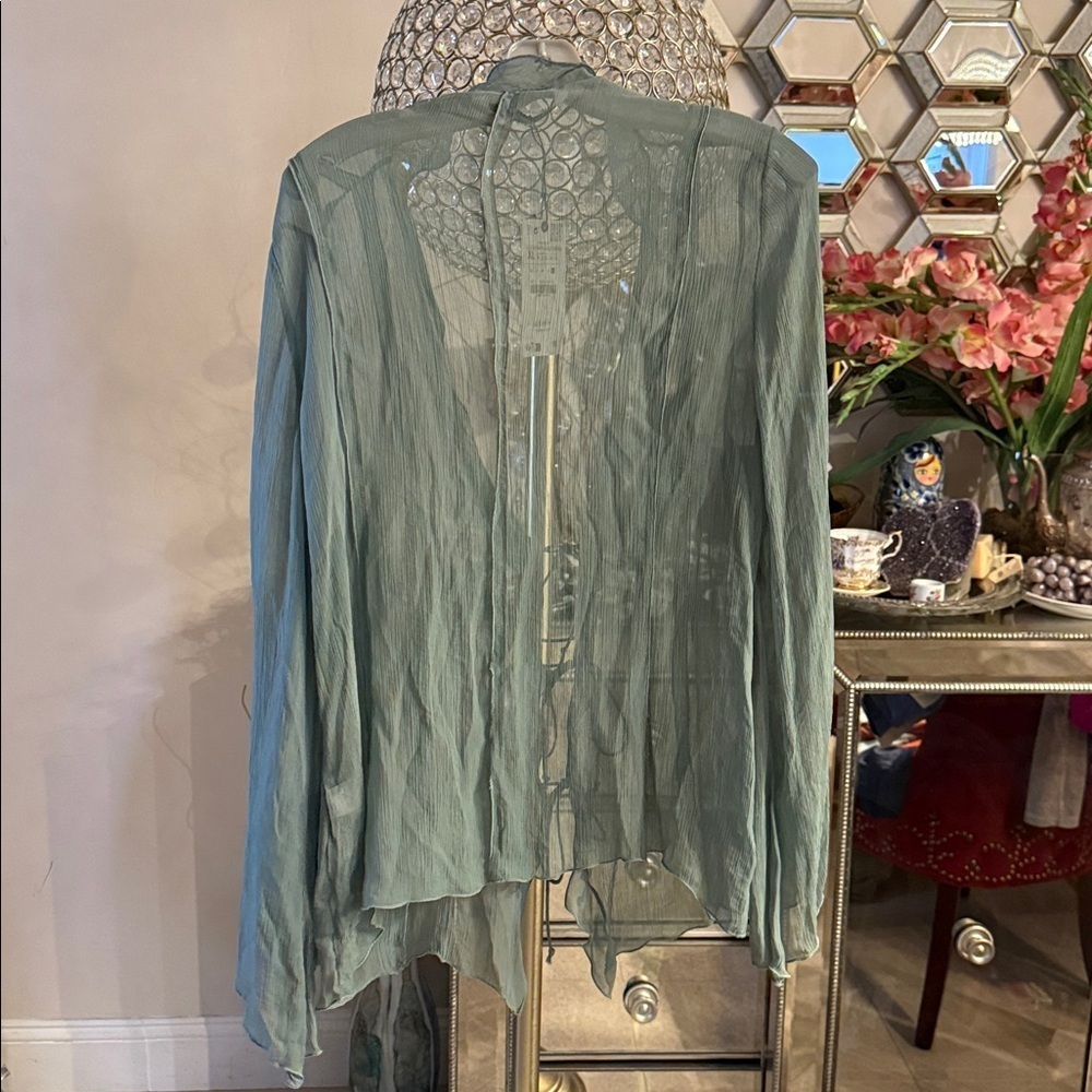 Zara Light Green Sheer Tie Blouse XL NWT - Picture 5 of 5